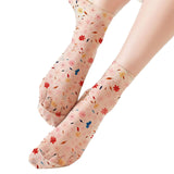 Maxbell Womens Socks 5 Pairs Cool Comfortable Breathable Mid Calf Flower Transparent