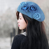 Maxbell Women Beret Hat Vintage Cool Costume Accessories for Trip Vacation Traveling Light Blue