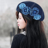 Maxbell Women Beret Hat Vintage Cool Costume Accessories for Trip Vacation Traveling Dark Blue