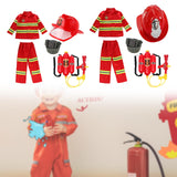 Maxbell Kids Firefighter Costume Suit Fireman Pretend Play Toy for Festival Carnival Hat With Eye Shield