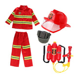 Maxbell Kids Firefighter Costume Suit Fireman Pretend Play Toy for Festival Carnival Hat With Eye Shield