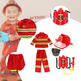 Maxbell Kids Firefighter Costume Suit Fireman Pretend Play Toy for Festival Carnival Hat With Eye Shield