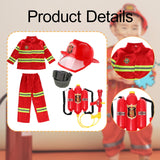 Maxbell Kids Firefighter Costume Suit Fireman Pretend Play Toy for Festival Carnival Hat With Eye Shield