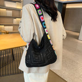 Maxbell Crochet Tote Bag Pouch Knitted Women Shoulder Bag for Outdoor Party Birthday Black