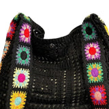 Maxbell Crochet Tote Bag Pouch Knitted Women Shoulder Bag for Outdoor Party Birthday Black
