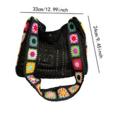 Maxbell Crochet Tote Bag Pouch Knitted Women Shoulder Bag for Outdoor Party Birthday Black