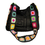 Maxbell Crochet Tote Bag Pouch Knitted Women Shoulder Bag for Outdoor Party Birthday Black