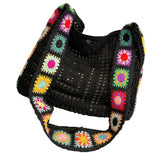 Maxbell Crochet Tote Bag Pouch Knitted Women Shoulder Bag for Outdoor Party Birthday Black