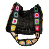 Maxbell Crochet Tote Bag Pouch Knitted Women Shoulder Bag for Outdoor Party Birthday Black