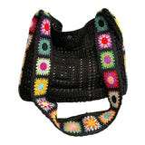 Maxbell Crochet Tote Bag Pouch Knitted Women Shoulder Bag for Outdoor Party Birthday Black