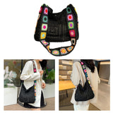Maxbell Crochet Tote Bag Pouch Knitted Women Shoulder Bag for Outdoor Party Birthday Black