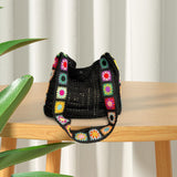 Maxbell Crochet Tote Bag Pouch Knitted Women Shoulder Bag for Outdoor Party Birthday Black