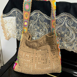 Maxbell Crochet Tote Bag Pouch Knitted Women Shoulder Bag for Outdoor Party Birthday Khaki