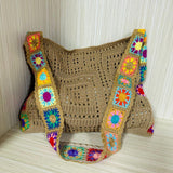 Maxbell Crochet Tote Bag Pouch Knitted Women Shoulder Bag for Outdoor Party Birthday Khaki