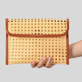 Maxbell Rattan Clutch Purse Fashion Versatile Summer Shoulder Bag for Holiday Picnic Brown