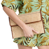 Maxbell Rattan Clutch Purse Fashion Versatile Summer Shoulder Bag for Holiday Picnic Brown