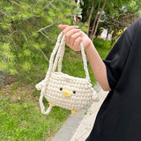 Maxbell Women Knitted Crossbody Bag Casual Shoulder Purse for Summer Shopping Travel Beige