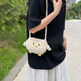 Maxbell Women Knitted Crossbody Bag Casual Shoulder Purse for Summer Shopping Travel Beige