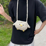 Maxbell Women Knitted Crossbody Bag Casual Shoulder Purse for Summer Shopping Travel Beige