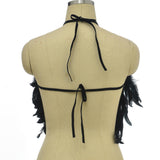 Maxbell Artificial Feather Halter Tank Top Crop Top for Party Gift Stage Performance