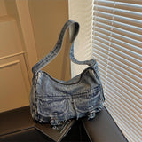 Maxbell Women's Shoulder Bag Tote Adjustable Strap Retro Aesthetic Casual Hobo Purse Light Blue