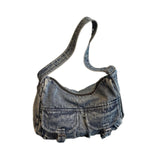 Maxbell Women's Shoulder Bag Tote Adjustable Strap Retro Aesthetic Casual Hobo Purse Light Blue