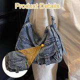 Maxbell Women's Shoulder Bag Tote Adjustable Strap Retro Aesthetic Casual Hobo Purse Light Blue