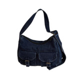 Maxbell Women's Shoulder Bag Tote Adjustable Strap Retro Aesthetic Casual Hobo Purse Dark Blue