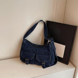 Maxbell Women's Shoulder Bag Tote Adjustable Strap Retro Aesthetic Casual Hobo Purse Dark Blue