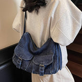 Maxbell Women's Shoulder Bag Tote Adjustable Strap Retro Aesthetic Casual Hobo Purse Dark Blue