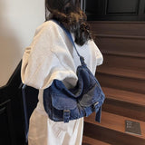 Maxbell Women's Shoulder Bag Tote Adjustable Strap Retro Aesthetic Casual Hobo Purse Dark Blue