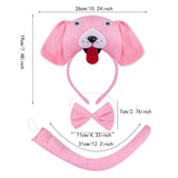 Maxbell Animal Headband Tail Bowtie Set Party Cosplay Prop for Dress up Pink