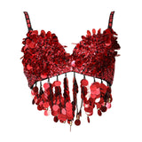 Maxbell Sequin Crop Top Clubwear Outfits for Women Outerwear Bra for Club Stage Show 36 Yards Red