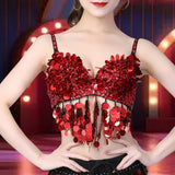 Maxbell Sequin Crop Top Clubwear Outfits for Women Outerwear Bra for Club Stage Show 36 Yards Red