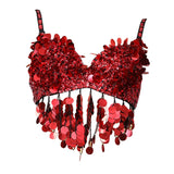 Maxbell Sequin Crop Top Clubwear Outfits for Women Outerwear Bra for Club Stage Show 38 Yards Red