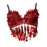Maxbell Sequin Crop Top Clubwear Outfits for Women Outerwear Bra for Club Stage Show 38 Yards Red