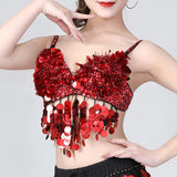 Maxbell Sequin Crop Top Clubwear Outfits for Women Outerwear Bra for Club Stage Show 38 Yards Red