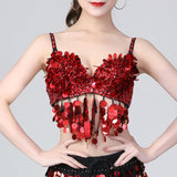 Maxbell Sequin Crop Top Clubwear Outfits for Women Outerwear Bra for Club Stage Show 38 Yards Red