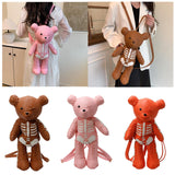 Maxbell Skeleton Bear Backpack Cartoon Female Daypack for Party Travel Creative Gift Pink