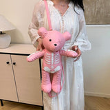 Maxbell Skeleton Bear Backpack Cartoon Female Daypack for Party Travel Creative Gift Pink