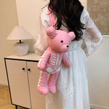 Maxbell Skeleton Bear Backpack Cartoon Female Daypack for Party Travel Creative Gift Pink