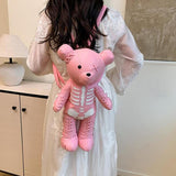 Maxbell Skeleton Bear Backpack Cartoon Female Daypack for Party Travel Creative Gift Pink