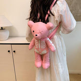 Maxbell Skeleton Bear Backpack Cartoon Female Daypack for Party Travel Creative Gift Pink