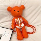Maxbell Skeleton Bear Backpack Cartoon Female Daypack for Party Travel Creative Gift Orange
