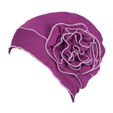 Maxbell Turban Breathable Winter Gift Flower Cap Casual Sleep Cap for Cancer Patient Purple
