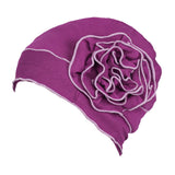Maxbell Turban Breathable Winter Gift Flower Cap Casual Sleep Cap for Cancer Patient Purple