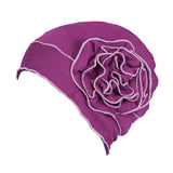 Maxbell Turban Breathable Winter Gift Flower Cap Casual Sleep Cap for Cancer Patient Purple