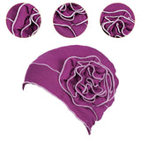 Maxbell Turban Breathable Winter Gift Flower Cap Casual Sleep Cap for Cancer Patient Purple