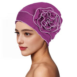 Maxbell Turban Breathable Winter Gift Flower Cap Casual Sleep Cap for Cancer Patient Purple