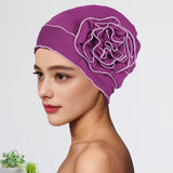 Maxbell Turban Breathable Winter Gift Flower Cap Casual Sleep Cap for Cancer Patient Purple